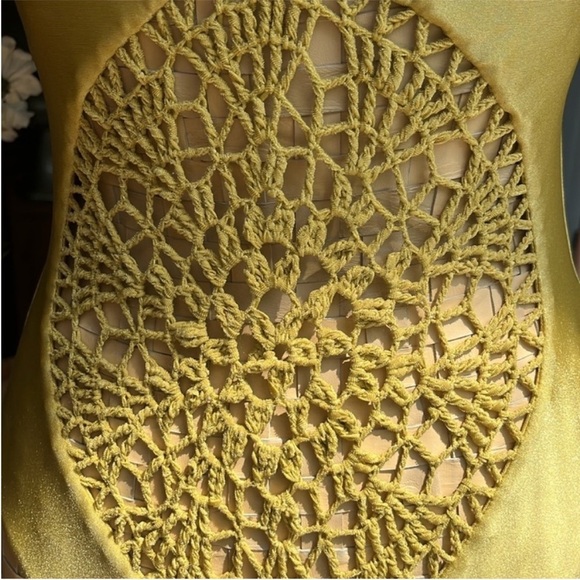 Frankie’s Bikinis Poppy One Piece Crochet Swimsuit Yellow Gold Rope Tie - Picture 8 of 12
